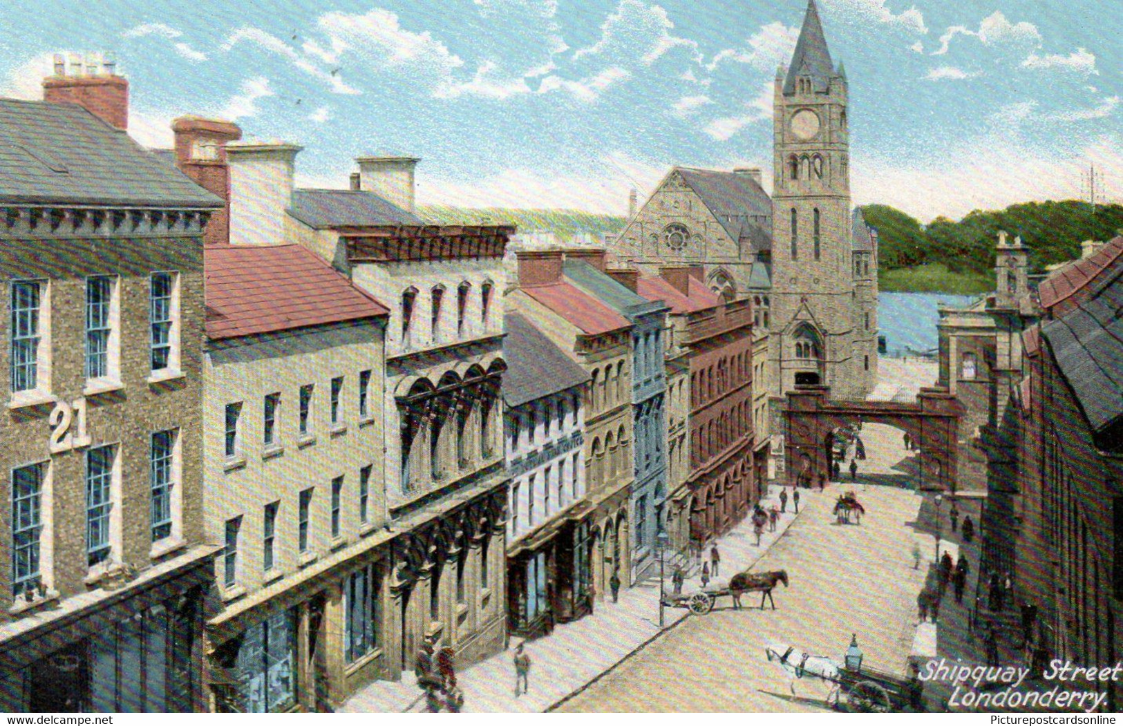 LONDONDERRY SHIPQUAY STREET OLD COLOUR POSTCARD IRELAND - Londonderry