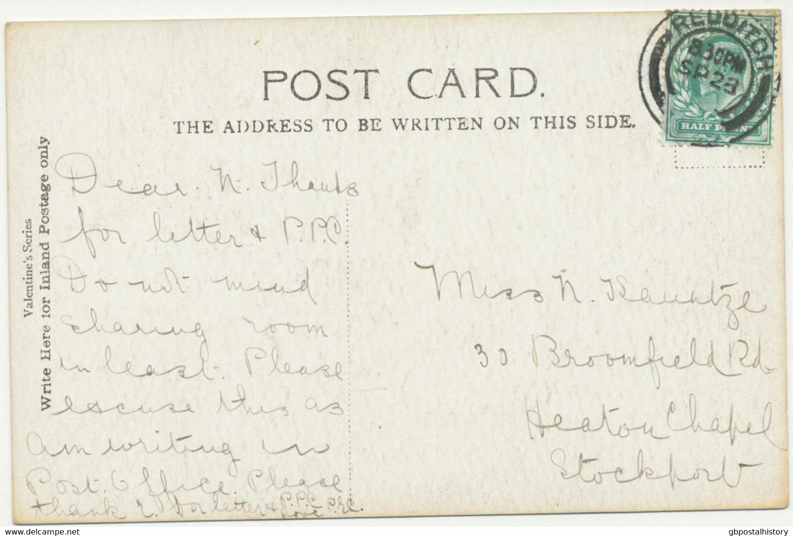 GB EVII POSTMARK-ERROR „REDDITCH“ 190? MISSING YEAR To HEATON CHAPEL - Storia Postale