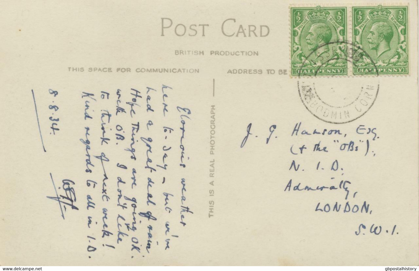 GB VILLAGE POSTMARKS „ST. ISSEY / BODMIN CORNWALL“ (WADEBRIDGE) Double Ring 1934 - Storia Postale