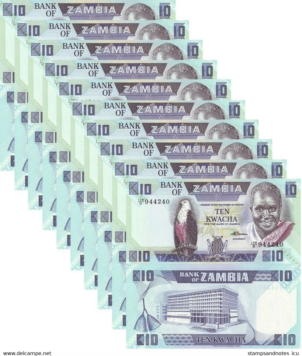 ZAMBIA 10 Kwacha ND (1980-1988) P 26 E UNC X 10 Banknotes - Zambie