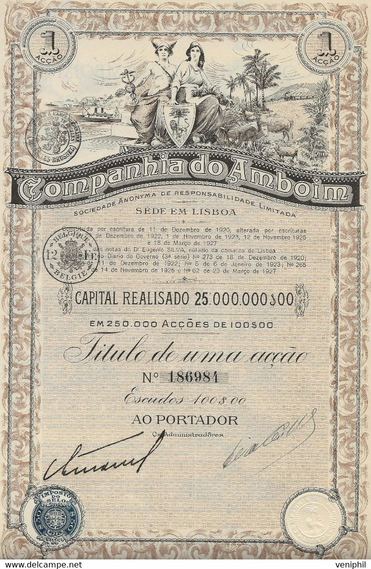 COMPAGNIE DO AMBOIM - LISBONNE -PORTUGAL -ACTION ILLUSTREE DE 100 ESCUDOS ANNEE 1920 - Sonstige & Ohne Zuordnung