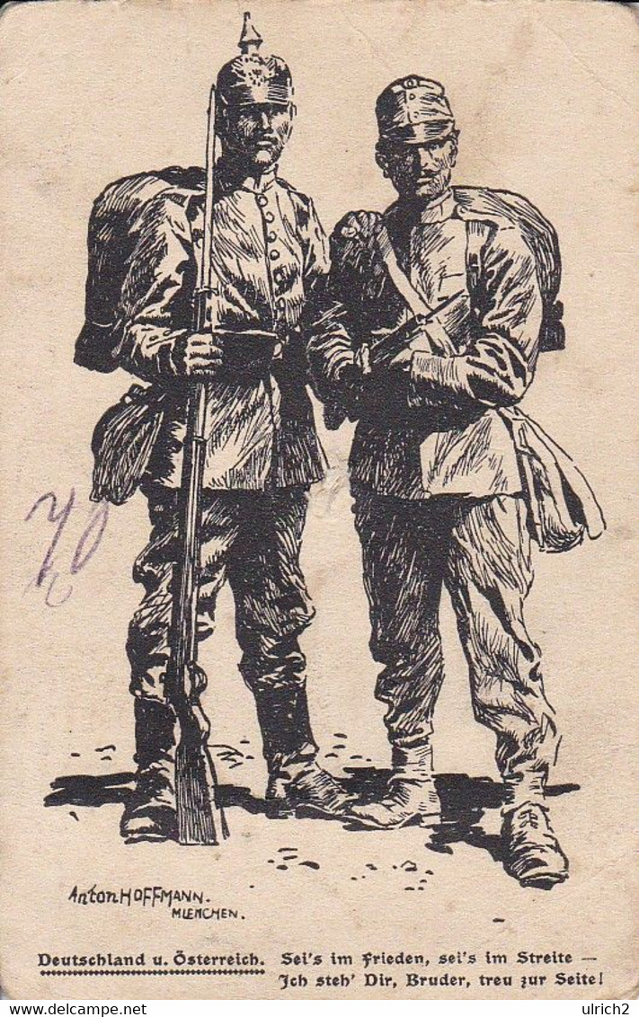 AK Deutschland U. Österreich - Soldaten - Patriotika - Künstlerkarte Anton Hoffmann, München - Feldpost 1917 (55245) - Weltkrieg 1914-18