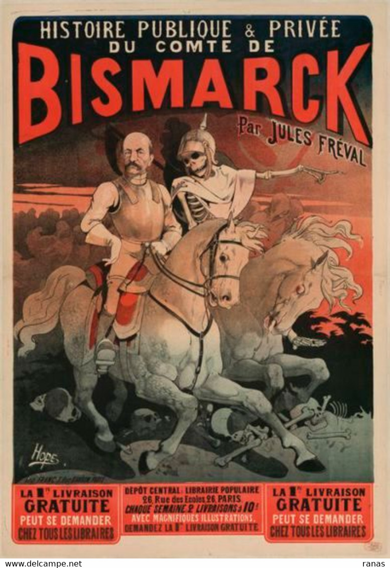 Affiche Ancienne Bismarck De Jules FREVAL Par HOPE Léon CHOUBRAC 96 X 75 Squelette Mort Allemagne Germany - Plakate