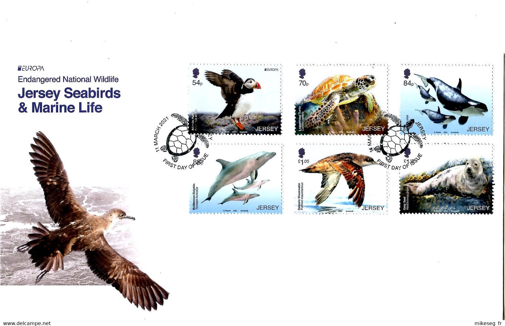 Europa 2021 - Jersey - Endangered National Wildlife - Jersey Seabirds & Marine Life FDC Série Complète Dont 2 Europa - 2021