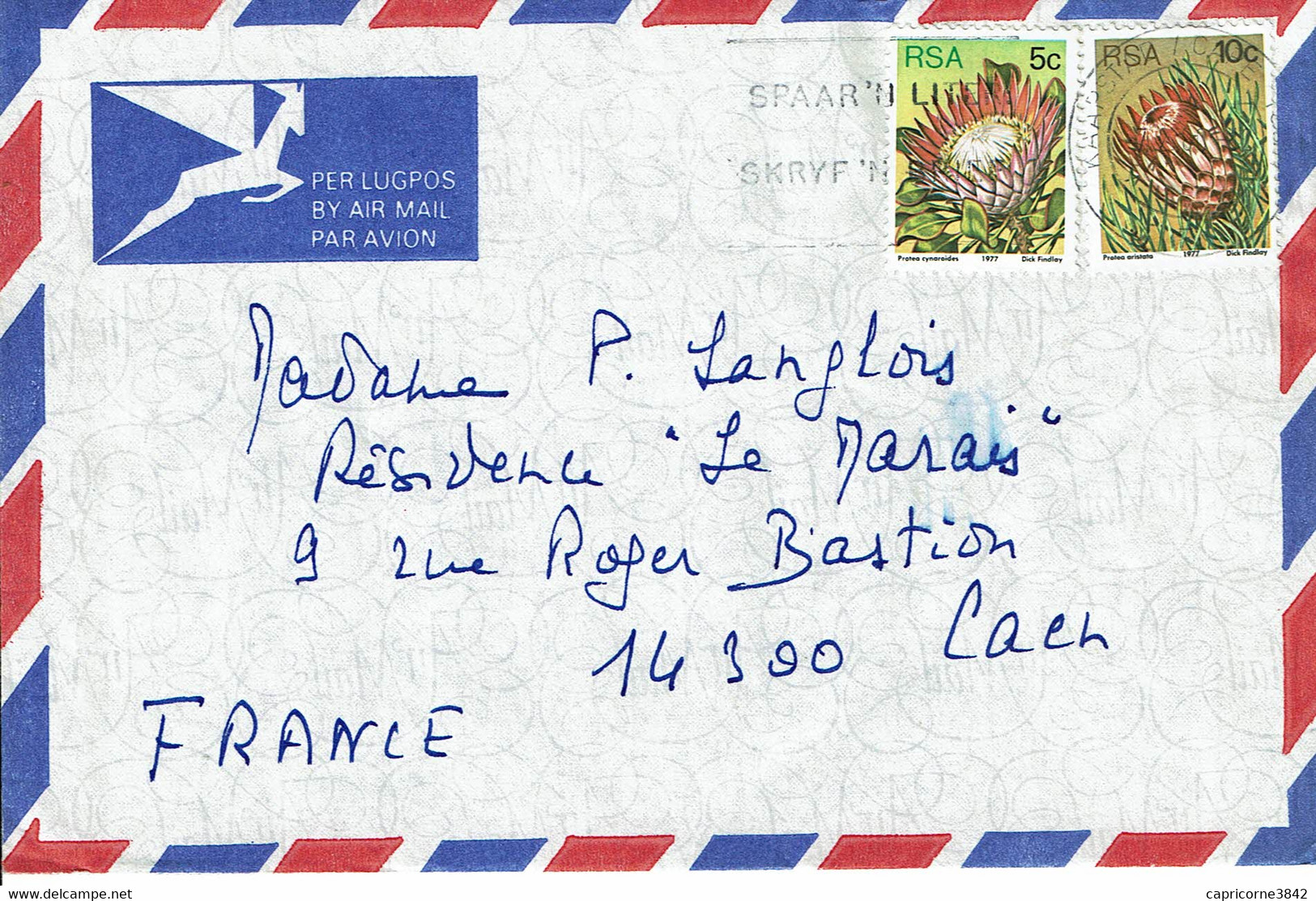 1977 - RSA - Afrique Du Sud - Lette Pour La France - Fleurs (flower Protea) Tp N° 420 + 425 - Storia Postale