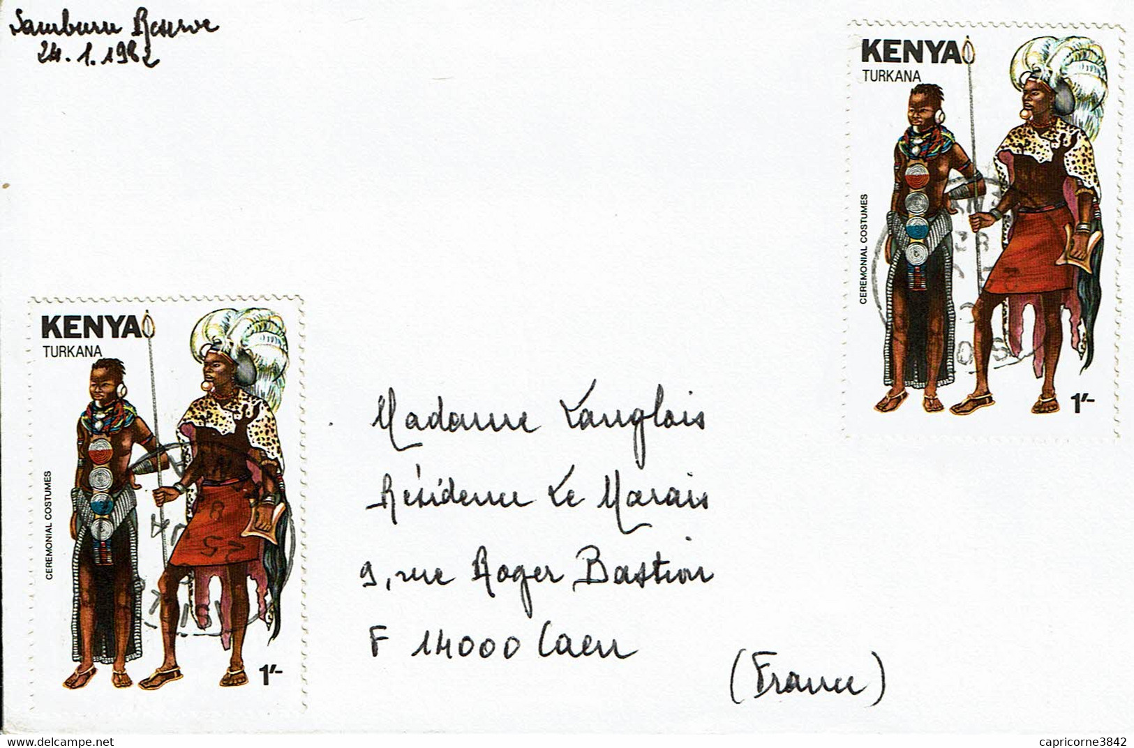 1982 - Kenya - Lettre Pour La France - Tp Costumes De Cérémonie (Ceremonial Costumes) N° 208 - Kenya (1963-...)