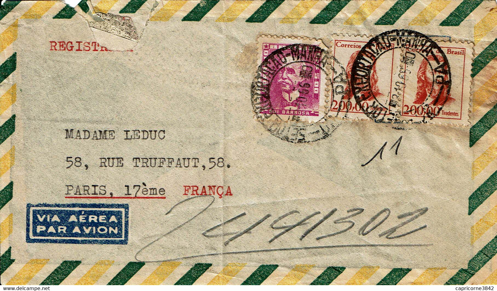 Lettre Du Brésil Pour La France - Recommandée - Par Avion - Tp N° 584B + 767 - Verso "PARIS XVII DISTRIBUTION" - Brieven En Documenten