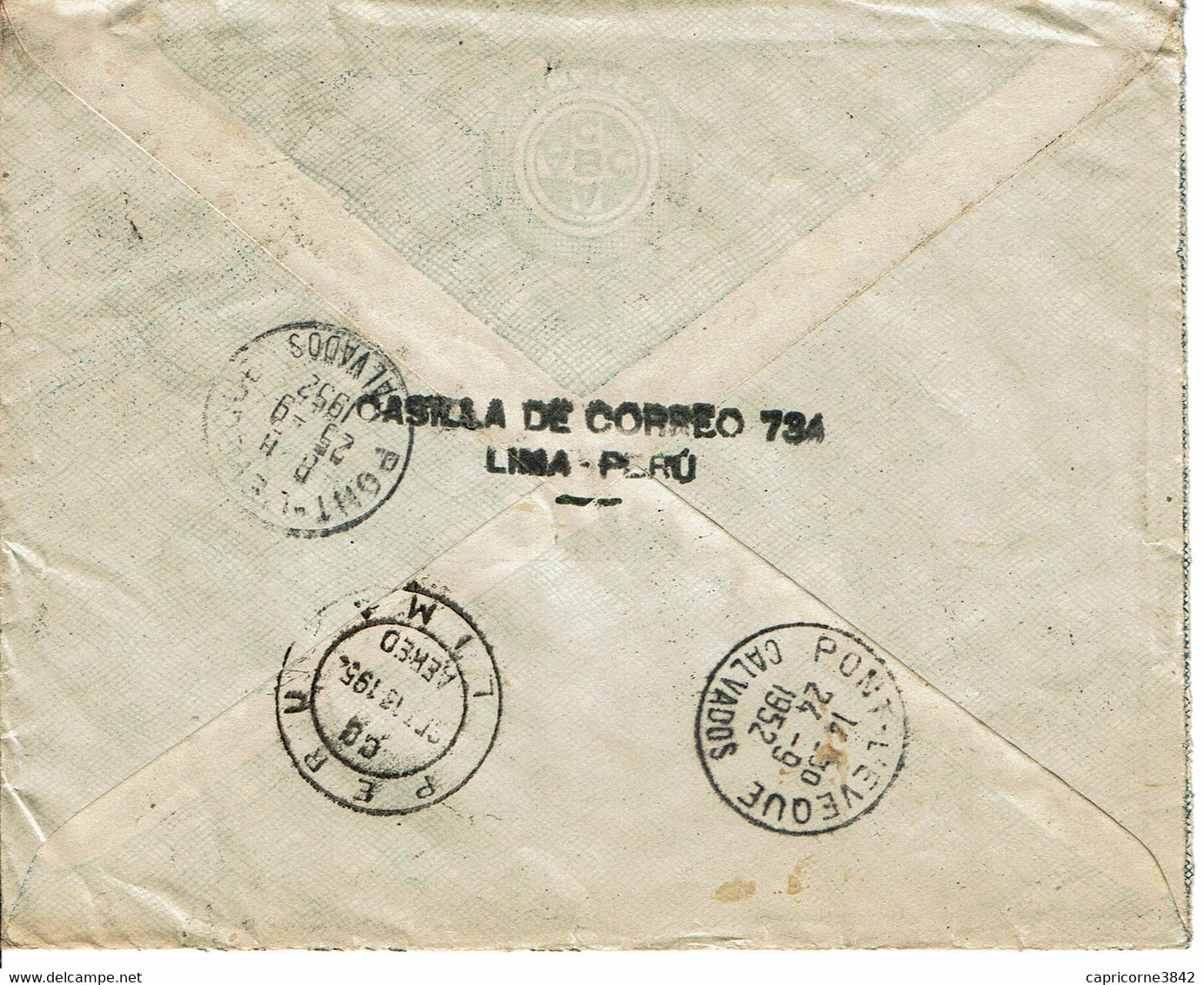 1952 - De Lima Pour La France - PAR AVION - SERVICIO AERO NOR-ATLANTICO - Voir Verso (see The Reverse Side) Tp N°102 +99 - Peru