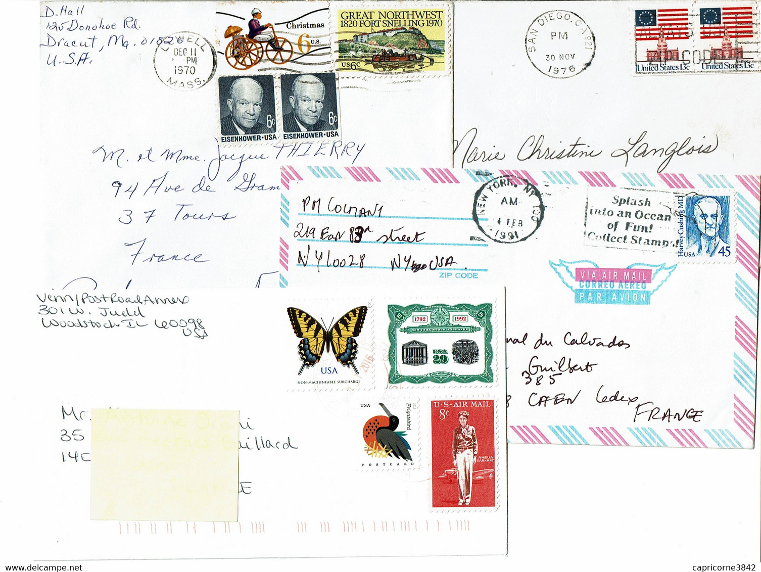 Etats Unis - 4 Enveloppes Pour La France - Postal History