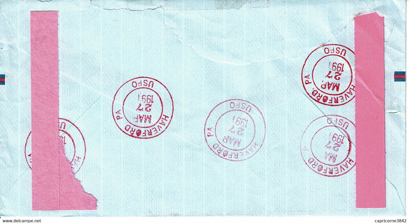 1991 - Etats Unis - Lettre De Haverford Pour La France - Vignette De Recommandation - Voir Verso (see The Reverse Side) - Storia Postale