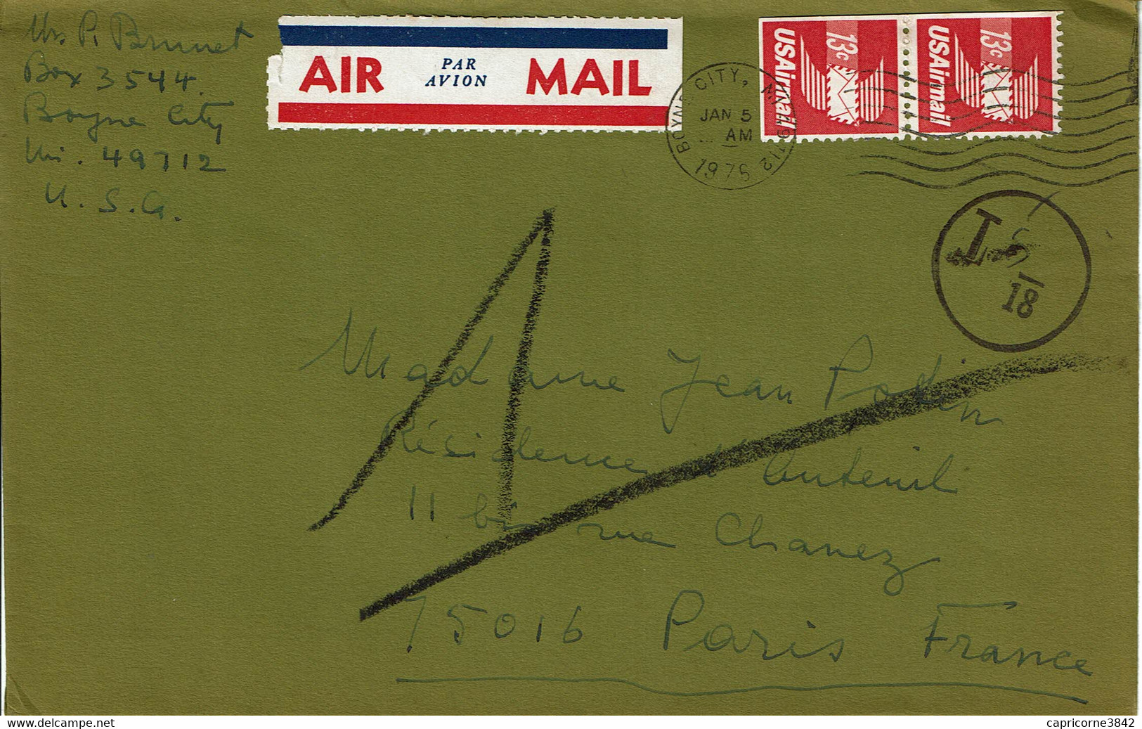 1975 - Etats Unis - Lettre Pour La France - Par Avion - 2 Tp Poste Aérienne Roulette N° 80a - Storia Postale