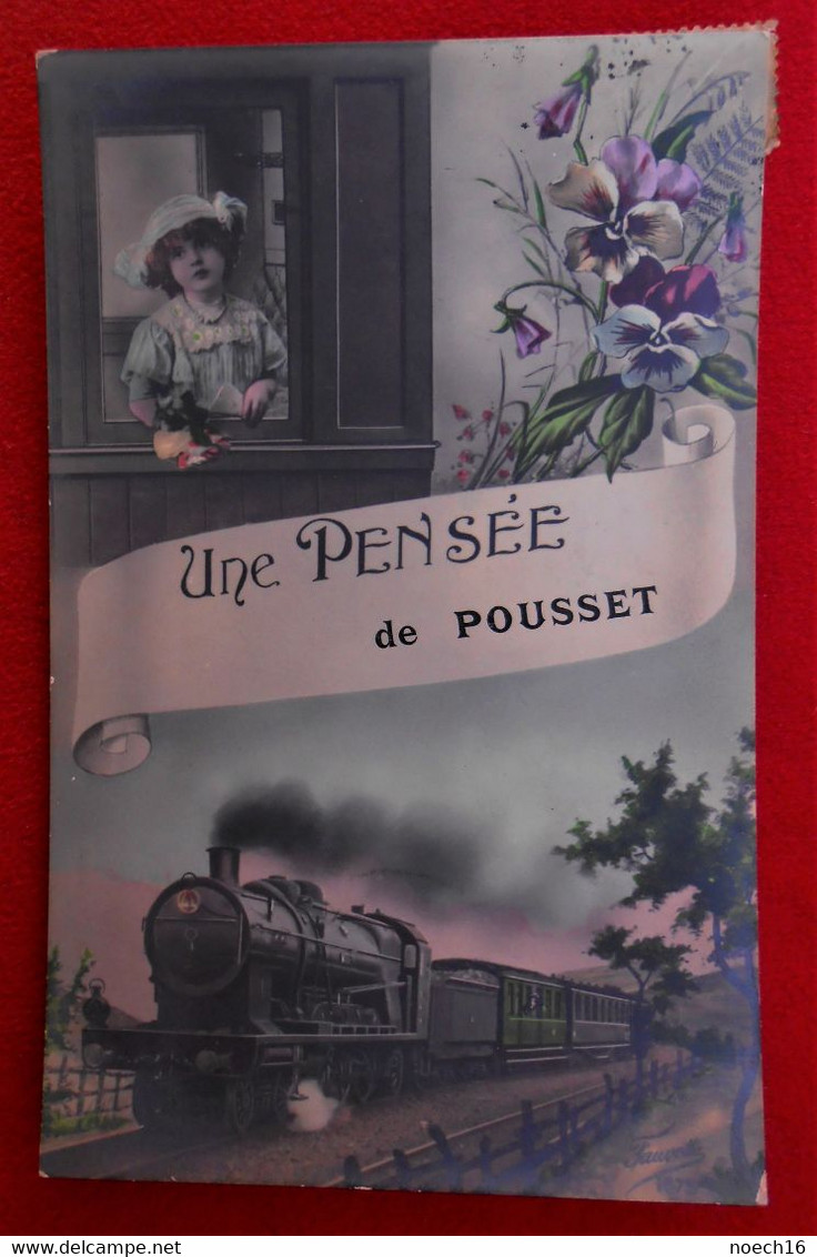 CPA Fantaisie 1913 Une Pensée De Pousset / Remicourt/ Train, Fillette Et Fleurs - Remicourt