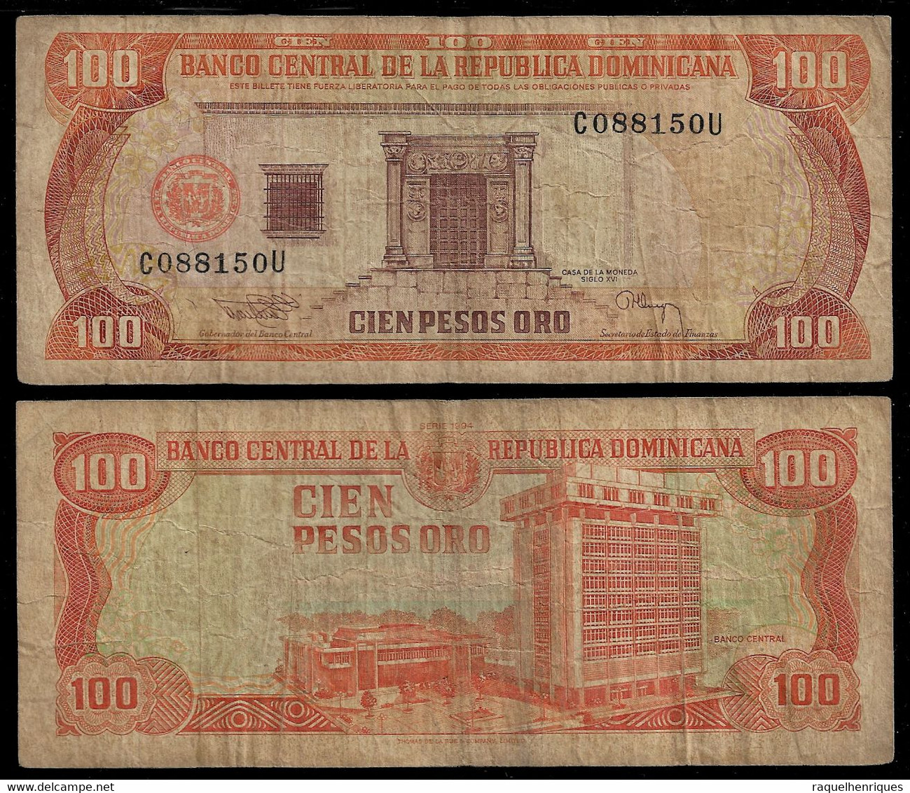 REP. DOMINICANA BANKNOTE - 100 PESOS 1994 P#136b F/VF (NT#04) - Dominicana