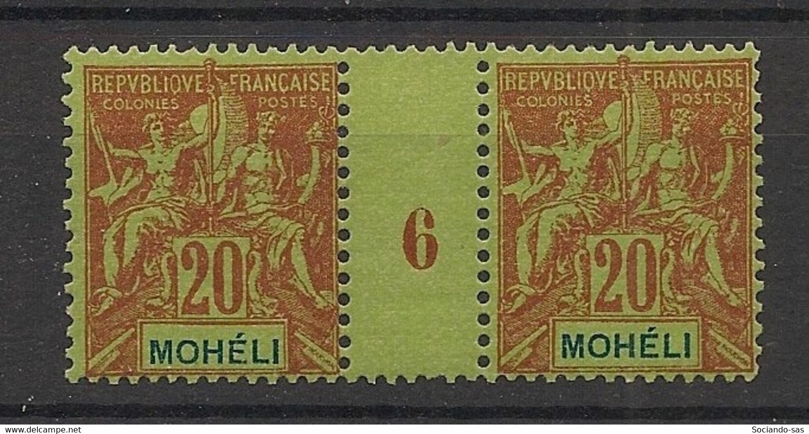Mohéli - 1906 - N°Yv. 6 - Type Groupe 20c Brique - Paire Millésimée - Neuf Luxe ** / MNH / Postfrisch - Nuevos