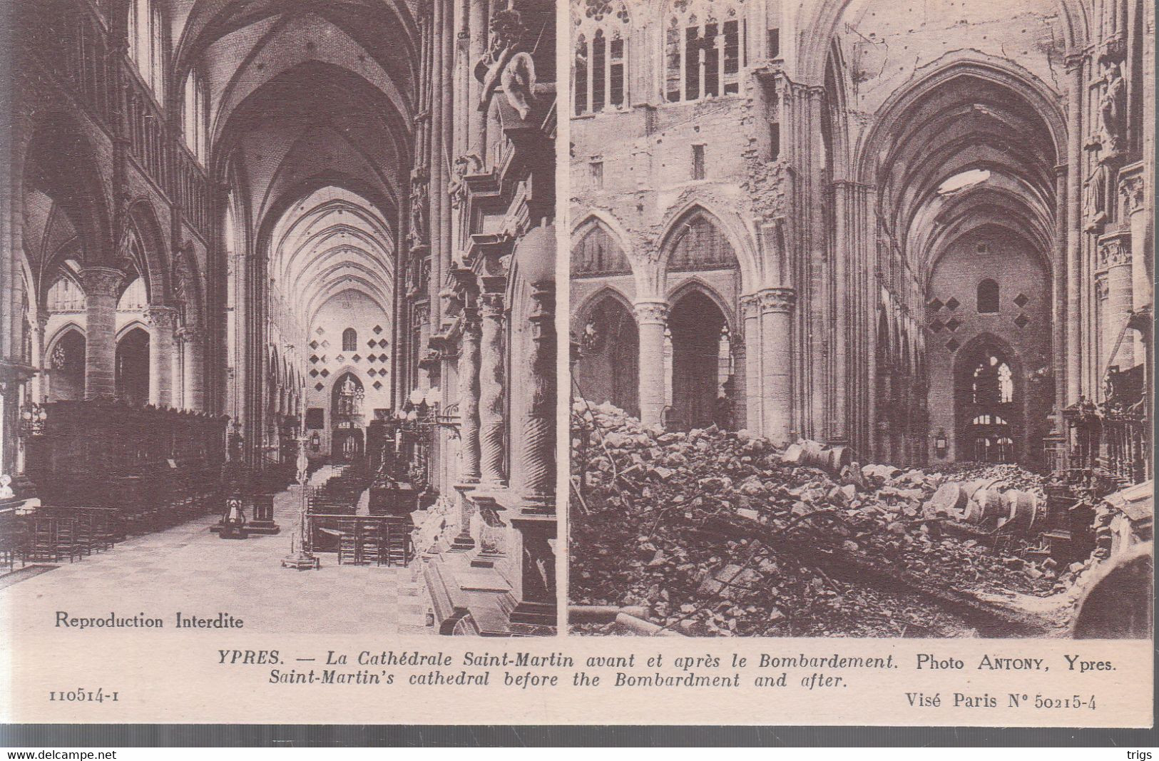 Ypres - La Cathédrale Saint Martin Avant Et Après Le Bombardement - Ieper