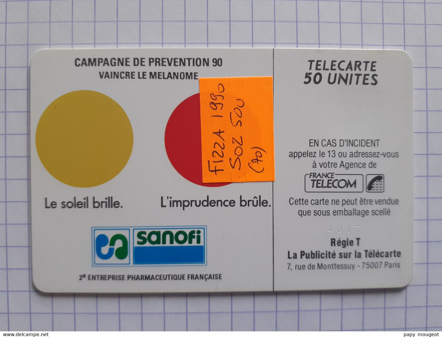 F122A Sanofi 50U SO2 N°4017 Petit Embouti - 1990