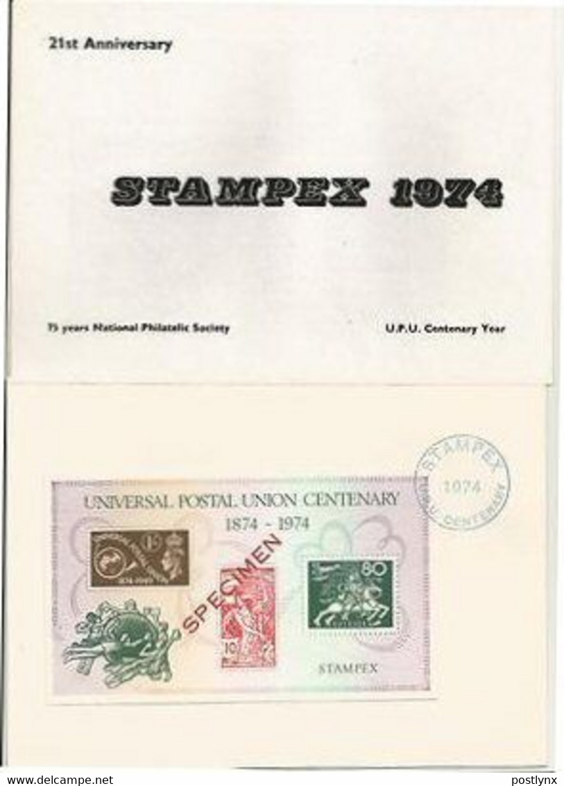 GREAT BRITAIN 1974 UPU Horses SPECIMEN Sheetlet CDS Fldr. - Ficción & Especimenes