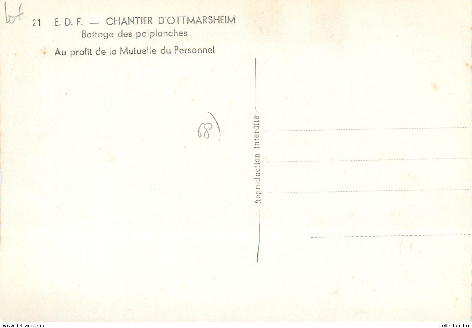 / CPSM FRANCE 68 "Chantier D'Ottmarsheim, Battage Des Palplanches" - Ottmarsheim