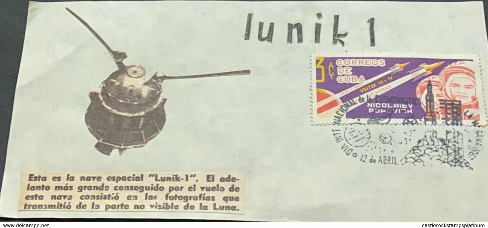 A) 1967, CARRIBEAN, SPACE VANE LUNIK-1, SOVIET COSMONAUTS, NOKOLAYEV AND POPOVICH, VOSTOKS 3 AND 4 ROCKET - Lettres & Documents