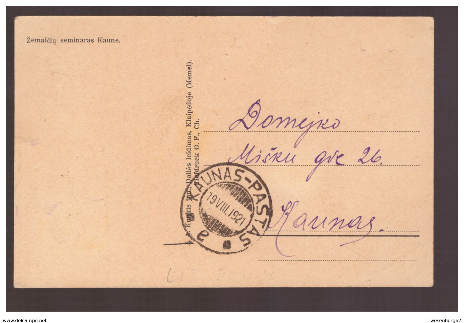 LITHUANIA Kowno  Zemaiciu Seminaras Kaune 1921 Old Postcard - Lithuania