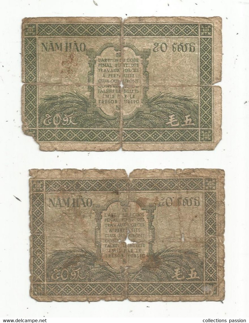 JC ,G, Billet , Gouvernement Général D'INDOCHINE,50 , Cinquante Cents , LOT DE 2 BILLETS - Indochina