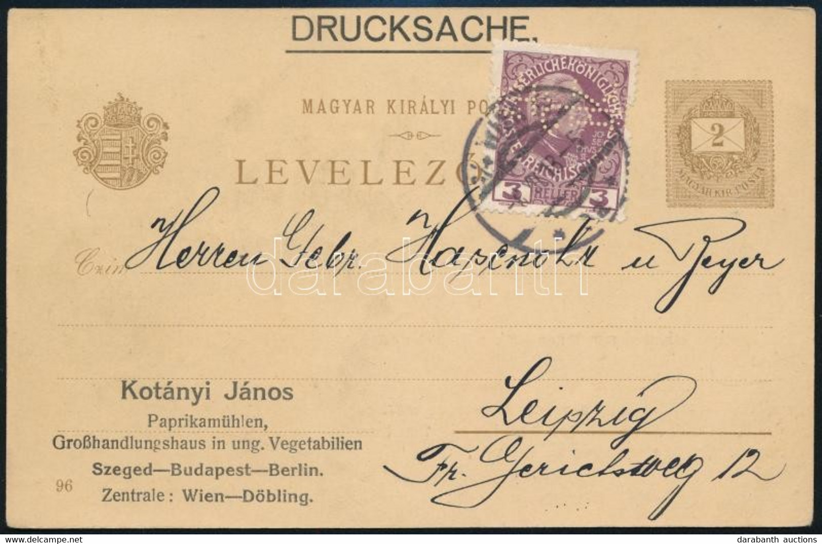 1896 2kr Díjjegyes Millenniumi Képes Levelezőlap Ausztriában Felhasználva 3 Heller Perfin Bélyeggel Bérmentesítve, Nyomt - Andere & Zonder Classificatie