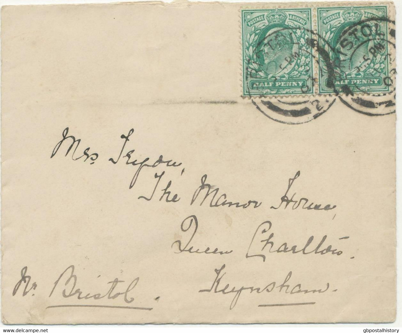 GB „BRISTOL / 22“ Double Ring (25 Mm – CBP Type 9/25) On EVII Cover 1/2d (2x) - Storia Postale