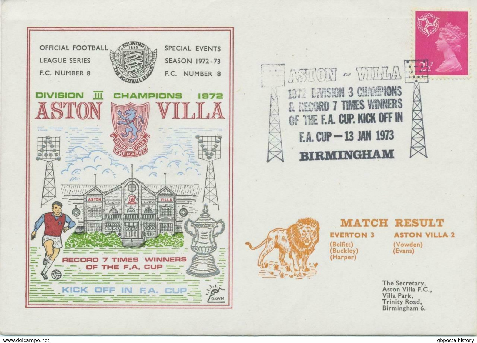 GB „ASTON – VILLA 1972 DIVISION 3 CHAMPIONS & RECORD 7 TIMES WINNERS OF THE F.A. - Storia Postale