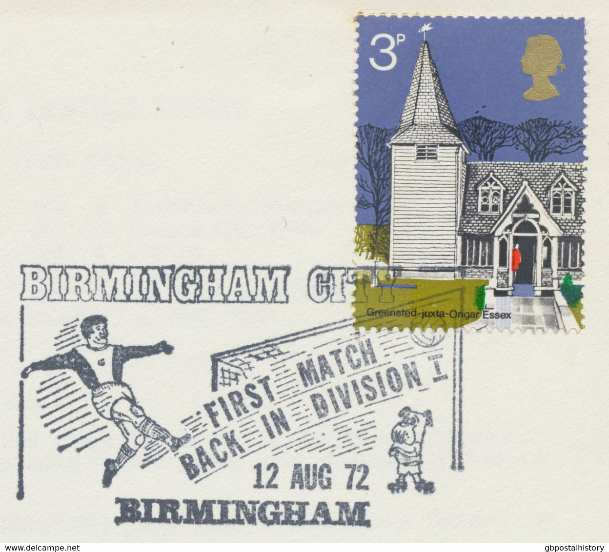 GB „BIRMINGHAM CITY FIRST MATCH BACK IN DIVISION I 12 AUG 72 BIRMINGHAM“ - Storia Postale