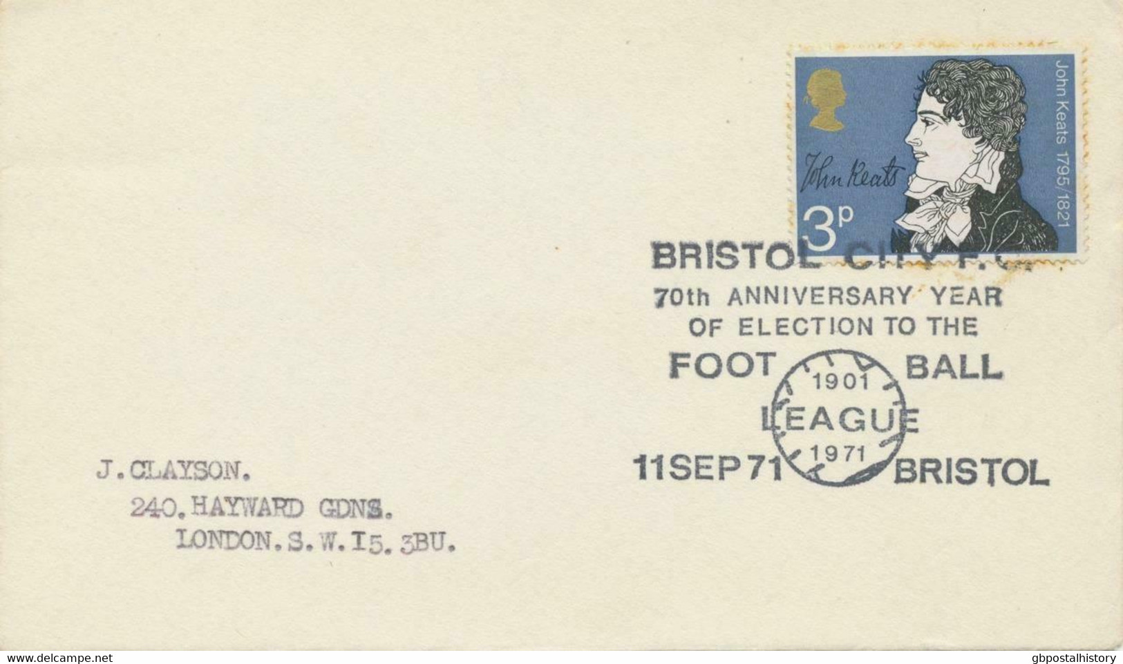 GB „BRISTOL CITY F.C. 70th ANNIVERSARY YEAR OF ELECTION TO THE FOOTBALL LEAGUE - Storia Postale