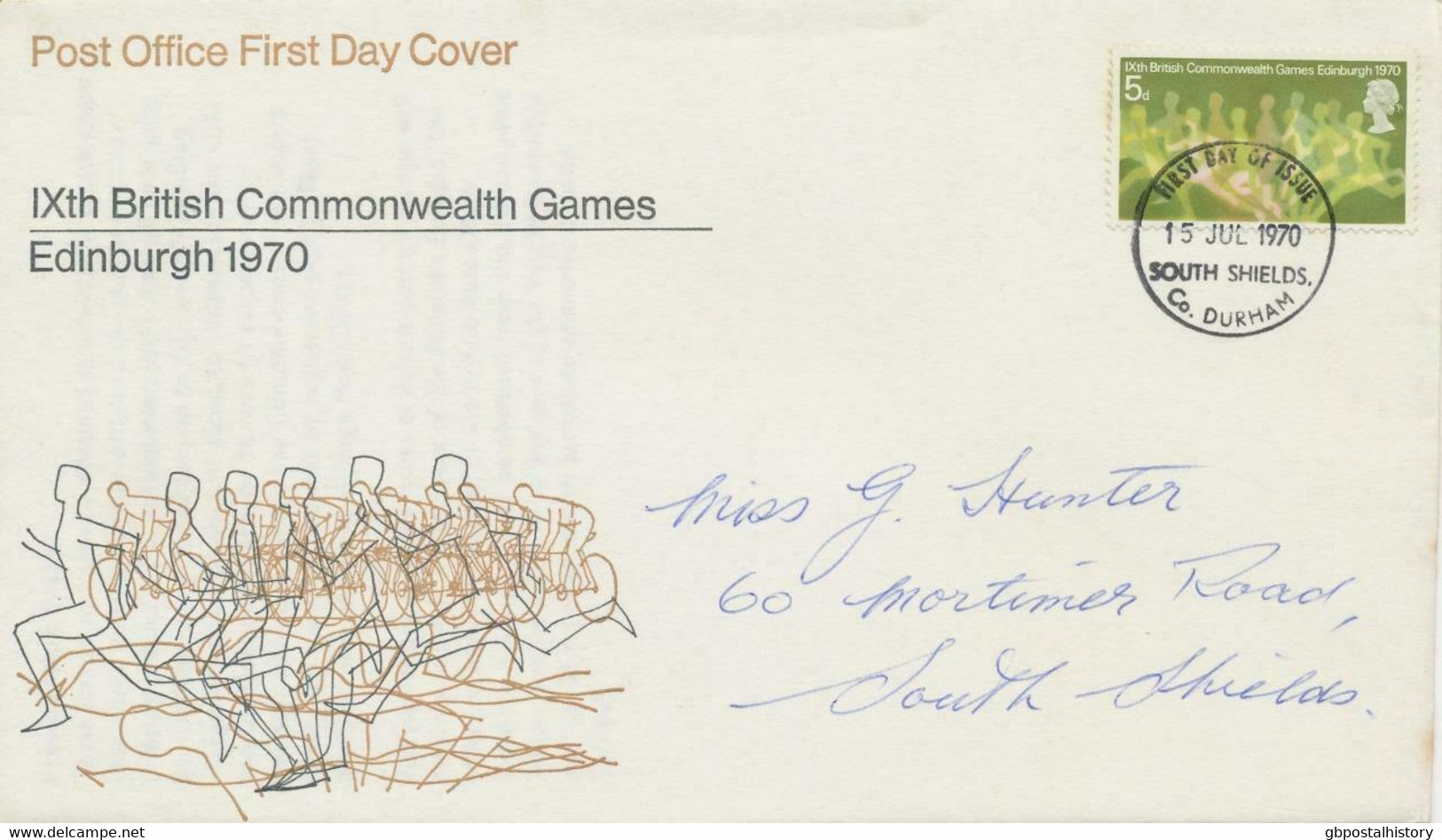 GB 1970, 9th British Commonwealth Games, Edinburgh 5d On Superb FDC With Small FDI SOUTH SHIELDS, Co. DURHAM (SG 832) - 1952-1971 Pre-Decimal Issues