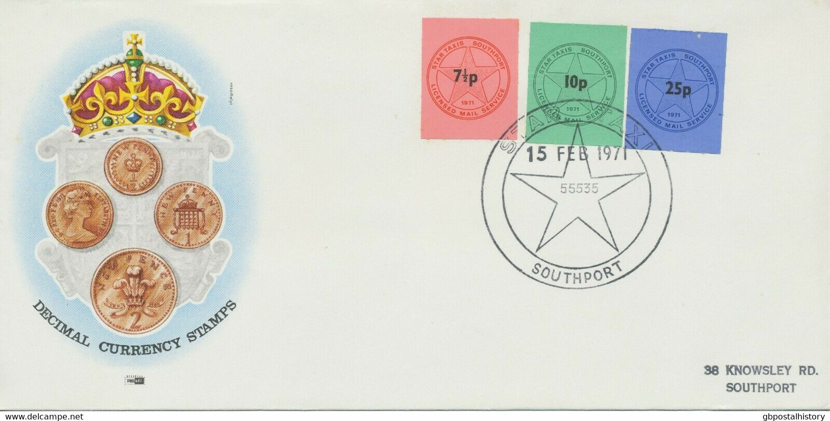 GB 1971 Superb Strike Post FDC Star Taxis Southport / Licensed Mail Service - 1971-80 Ediciones Decimal