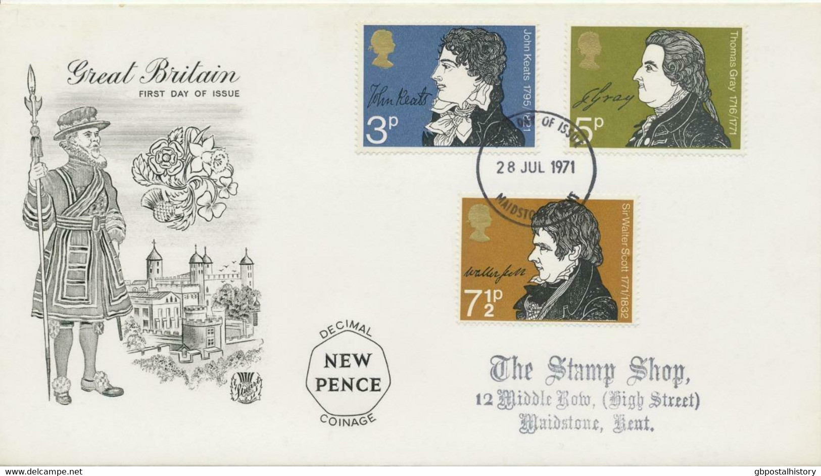 GB 1971, Literary Anniversaries On Superb FDC With Small FDI MAIDSTONE, KENT (SG 884/6) - 1971-1980 Decimal Issues