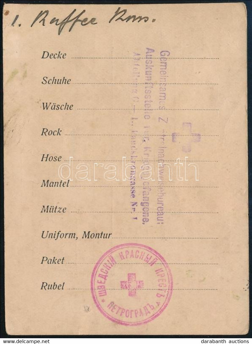 1917 Elismervény Német Nyelven "Gemeinsames Zentralnachweisebureau: / Auskunftsstelle Für Kiegsgefangene. / Abteilung G. - Otros & Sin Clasificación