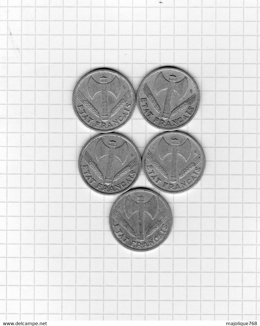 Monnaies Françaises - Lot De 5 Piéces De 1 Franc 1944 Grand C Castelsarrasin,Bazor En Aluminium TTB - 1 Franc