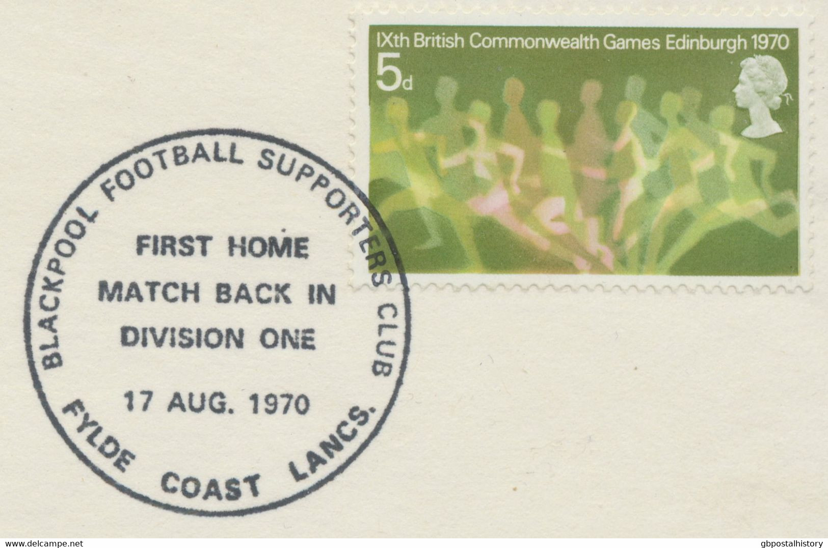 GB „BLACKPOOL FOOTBALL SUPPORTERS CLUB FIRST HOME MATCH BACK IN DIVISION ONE 17 AUG. 1970 FYLDE COAST LANCS.“ Superb Cvr - Storia Postale