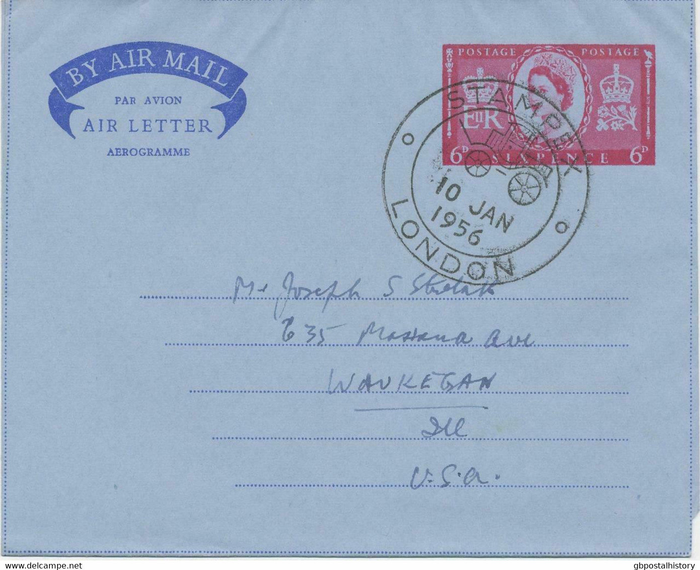 GB SPECIAL EVENT POSTMARKS 1956 STAMPEX LONDON On Superb QEII 6 D Air Letter To USA​ - Storia Postale