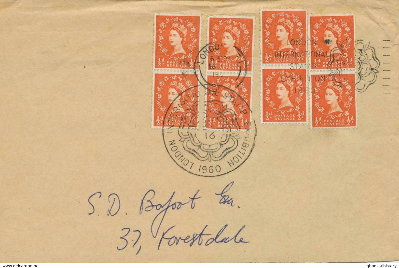 GB SPECIAL EVENT POSTMARKS LONDON INTERNATIONAL STAMP EXHIBITION 1960 With QEII 1/2 D (8x) All With Napthadag, Front Cvr - Storia Postale