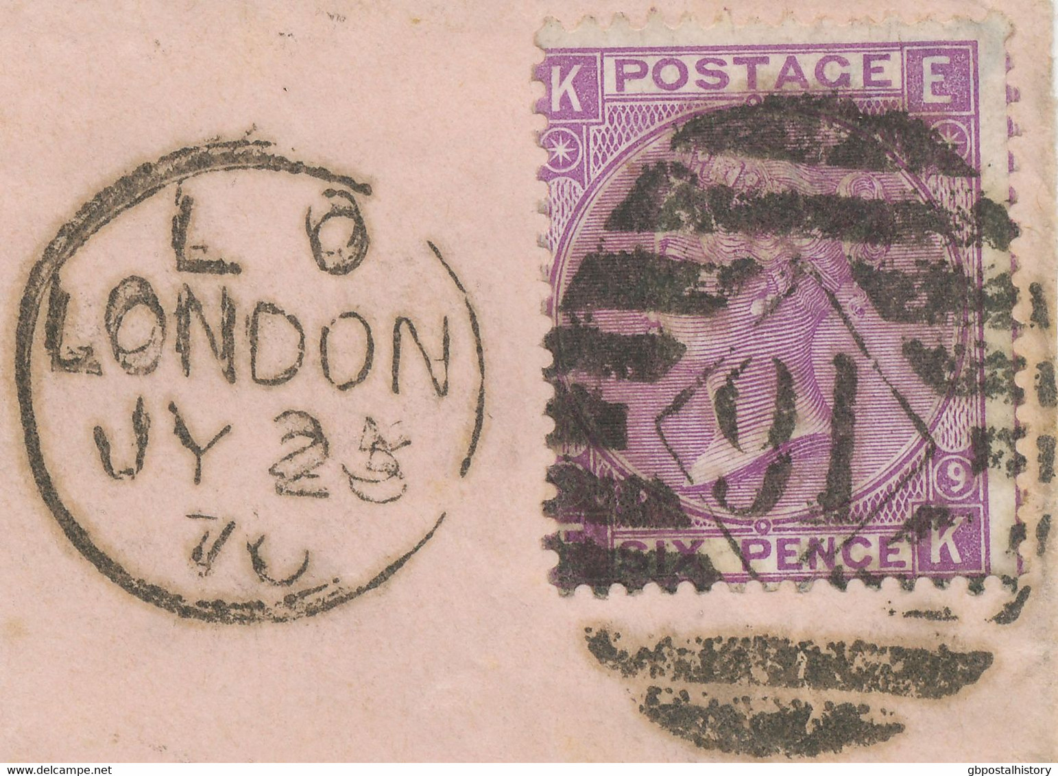 GB 1870 VF Cvr W QV Large White Corner Letters 6D Mauve Pl.9 EARLIEST USAGE - EXPERTIZED - ....-1951 Vor Elizabeth II.