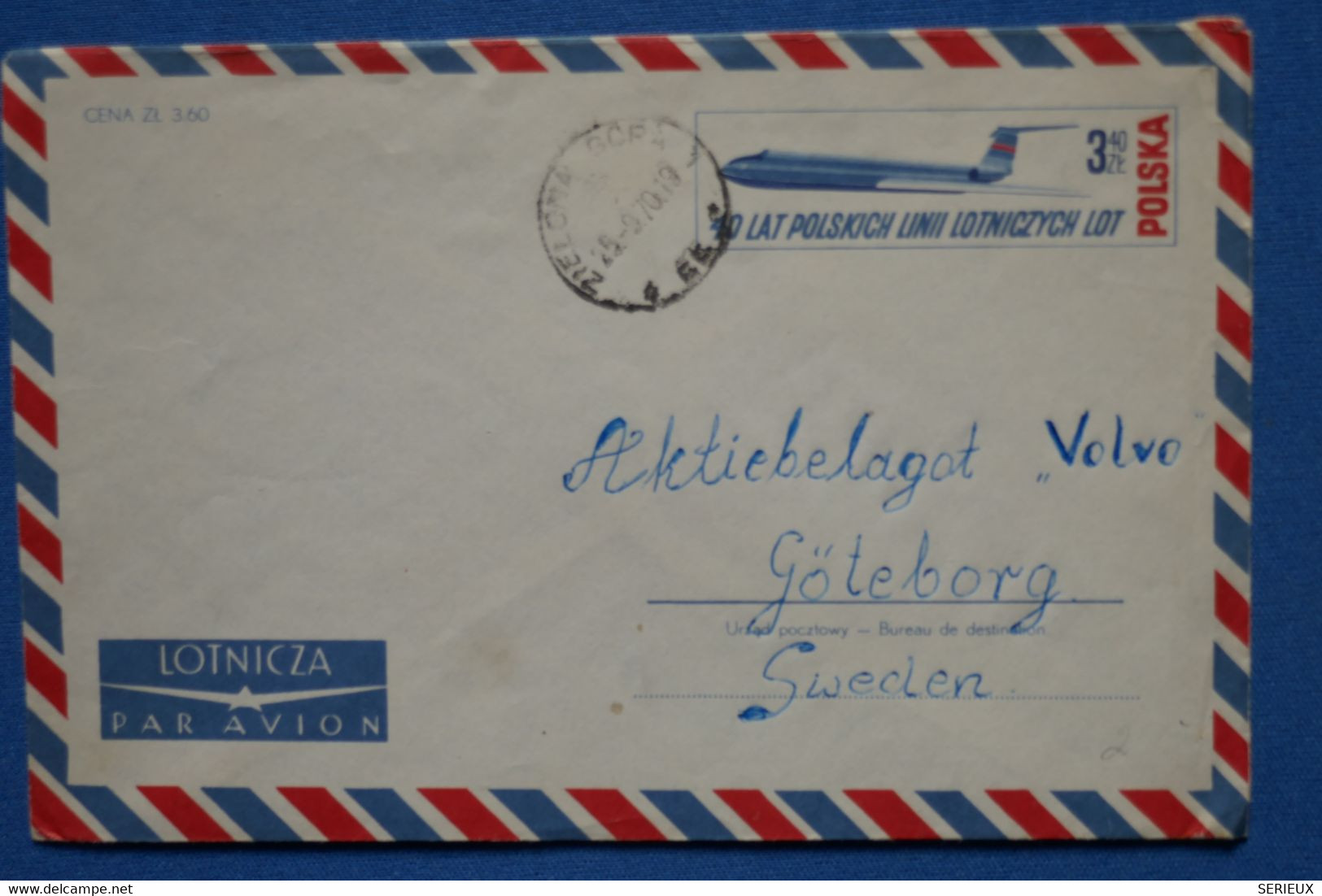 O11 POLOGNE BELLE LETTRE   1970 PAR AVION  ZIELONA POUR GOTTERBORG SUEDE + AFFRANCH. INTERESSANT - Storia Postale