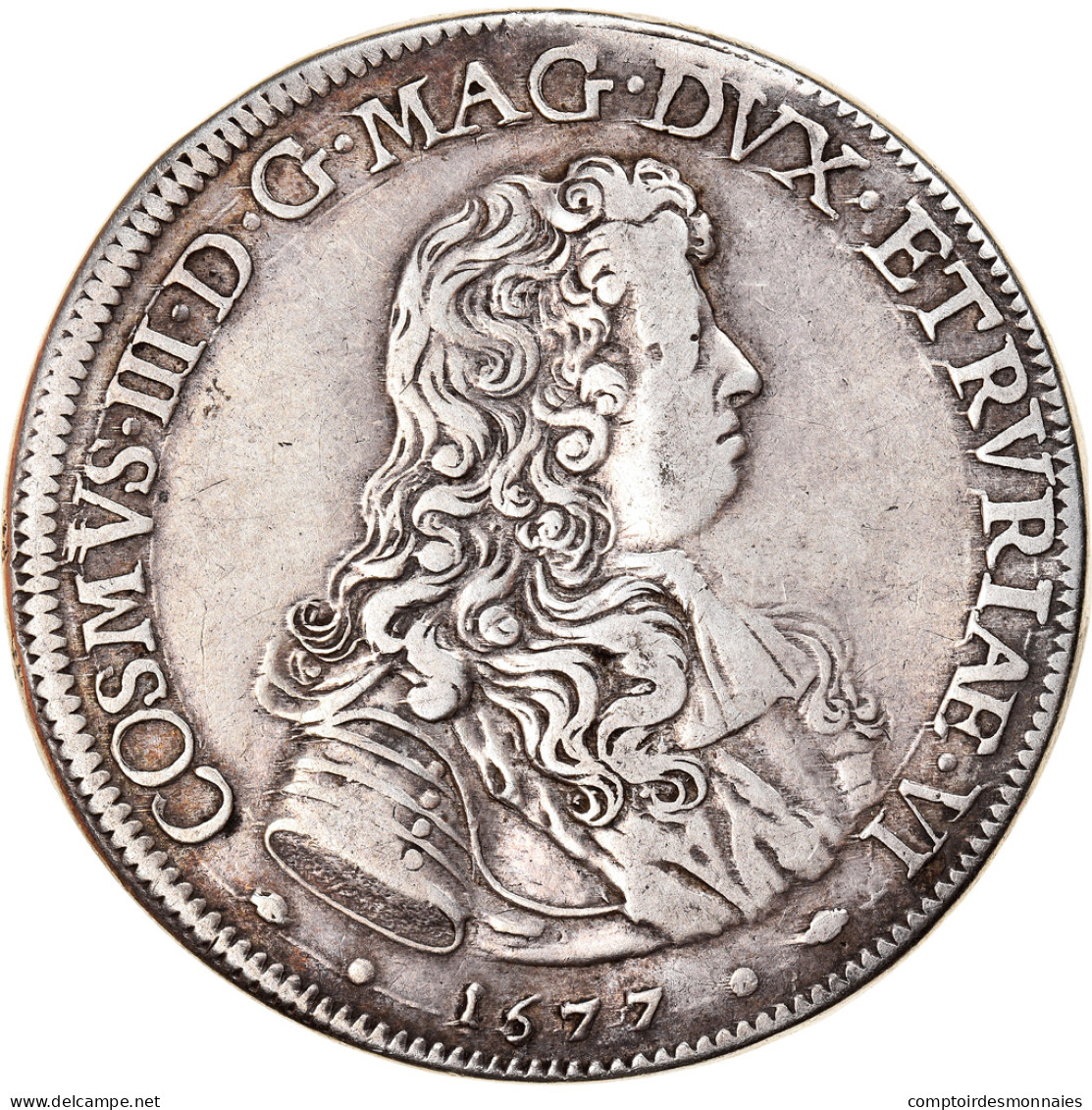 Monnaie, États Italiens, Cosimo III De'Medici, Piastre, 1677, Firenze, Rare - Lehnsgeld