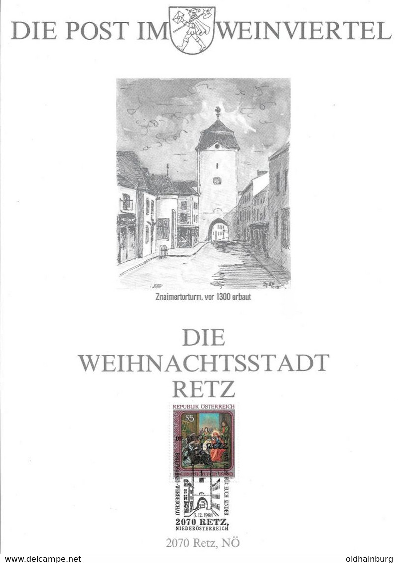 4040u: Gedenkblätter Im Format A4, 2070 Retz, Zumeist Weihnachtsmärkte 1990er Jahre, Gesamt 6 Stück - Hollabrunn