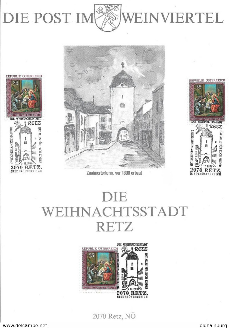 4040u: Gedenkblätter Im Format A4, 2070 Retz, Zumeist Weihnachtsmärkte 1990er Jahre, Gesamt 6 Stück - Hollabrunn