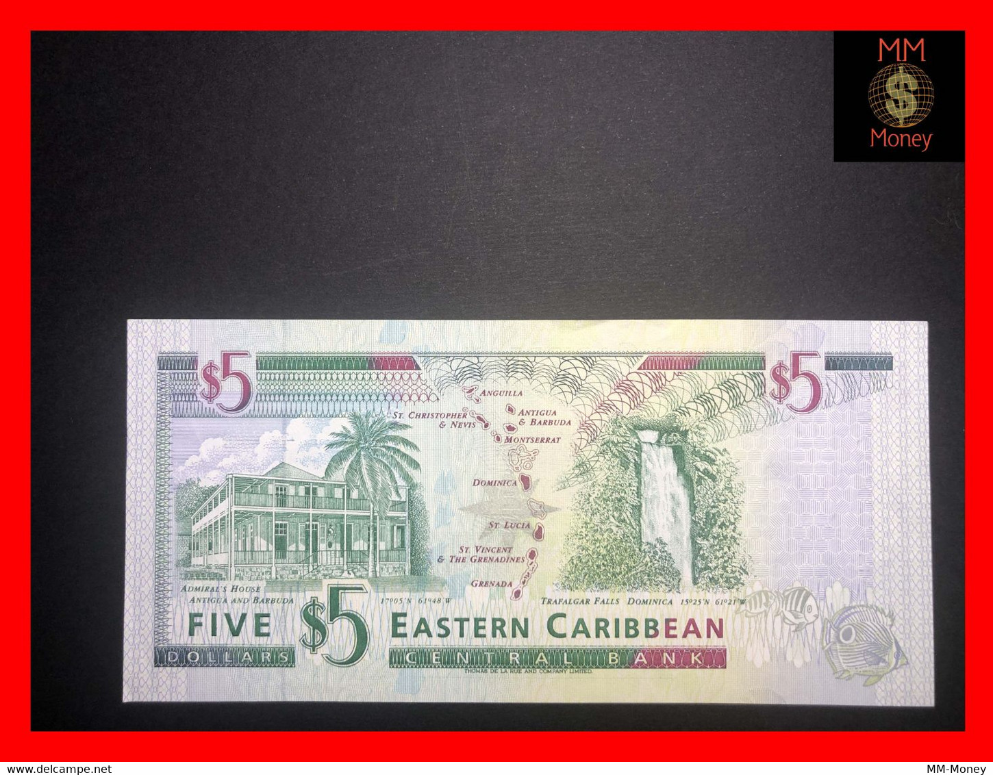 East - Eastern Caribbean  5 $  1994  P. 31  *L*  "ST. Lucia"  *rare Suffix For This Note*   XF - Caraïbes Orientales