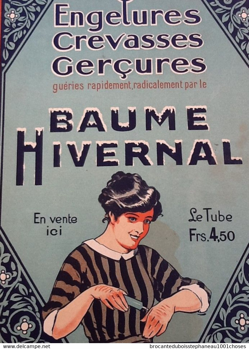 Carton Publicitaire Années 30 Baume Hivernal Engelures, Crevasses, Gerçures Les Tableaux De L. Mauguière Versailles & Pa - Pappschilder