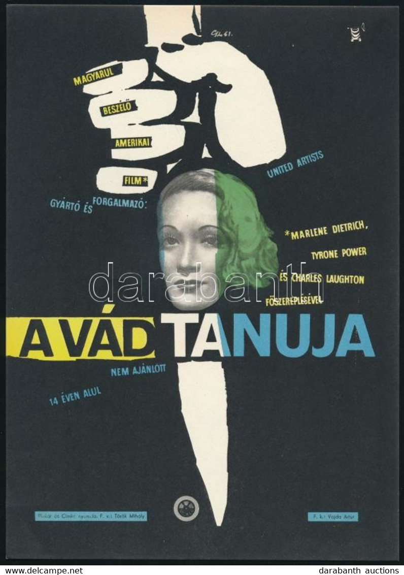A Vád Tanúja - Marlene Dietrich Amerikai Film, MOKÉP, Villamosplakát, 23,5×16,5 Cm - Other & Unclassified