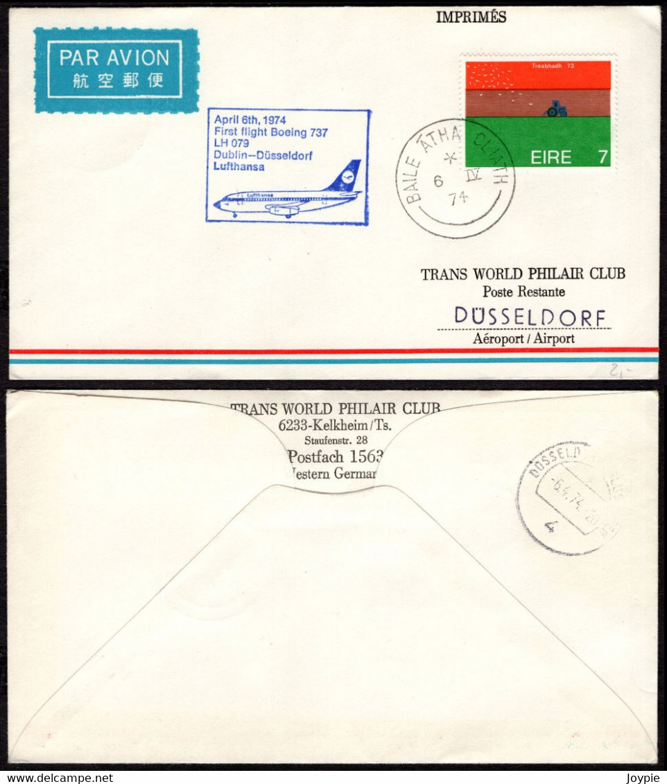 1974 Ireland To DUSSELDORF/Germany First Flight Cover (FFC) - Poste Aérienne