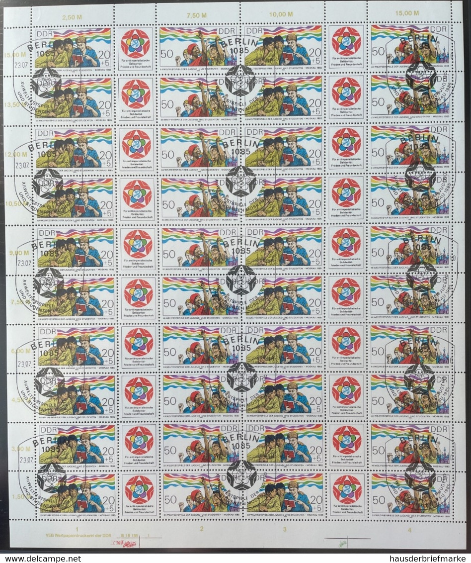 DDR, MiNr. 2959-2960 DV WPD 1 Zähnung C Bogen Zusammendruck FNr. 1 Gestempelt Druckvermerk - Unused Stamps
