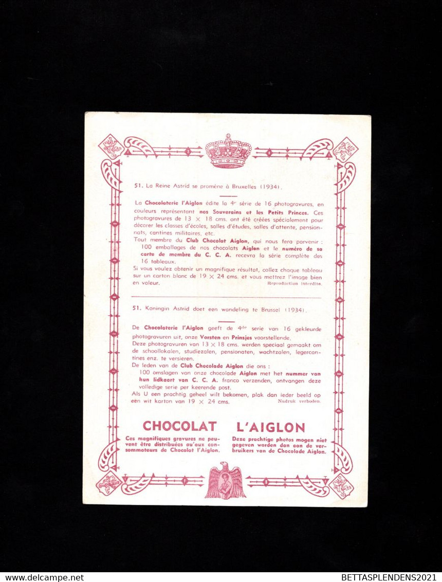 Chocolaterie AIGLON - N°51 La Reine Astrid Se Promène à Bruxelles (1934) - Aiglon