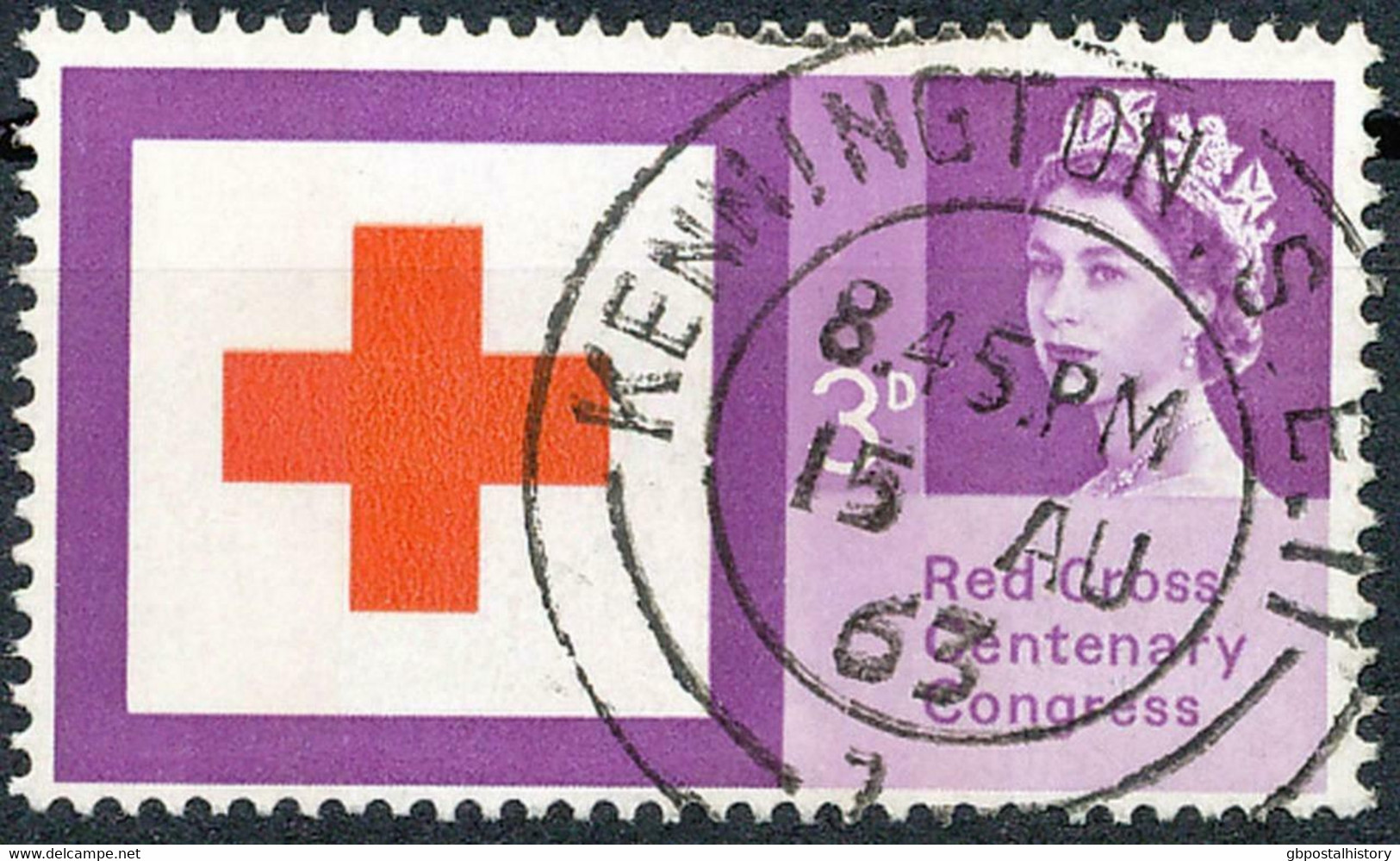 1963 100 Years International Red Cross 3p Superb Used W LONDON CDS "KENNINGTON.S.E.II / 1 - 15 AU 63" MAJOR PHOSPHOR-VAR - Abarten & Kuriositäten